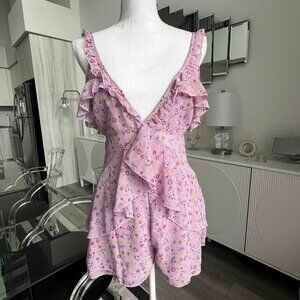 Be Ruffle With me purple floral ruffle shorts romper